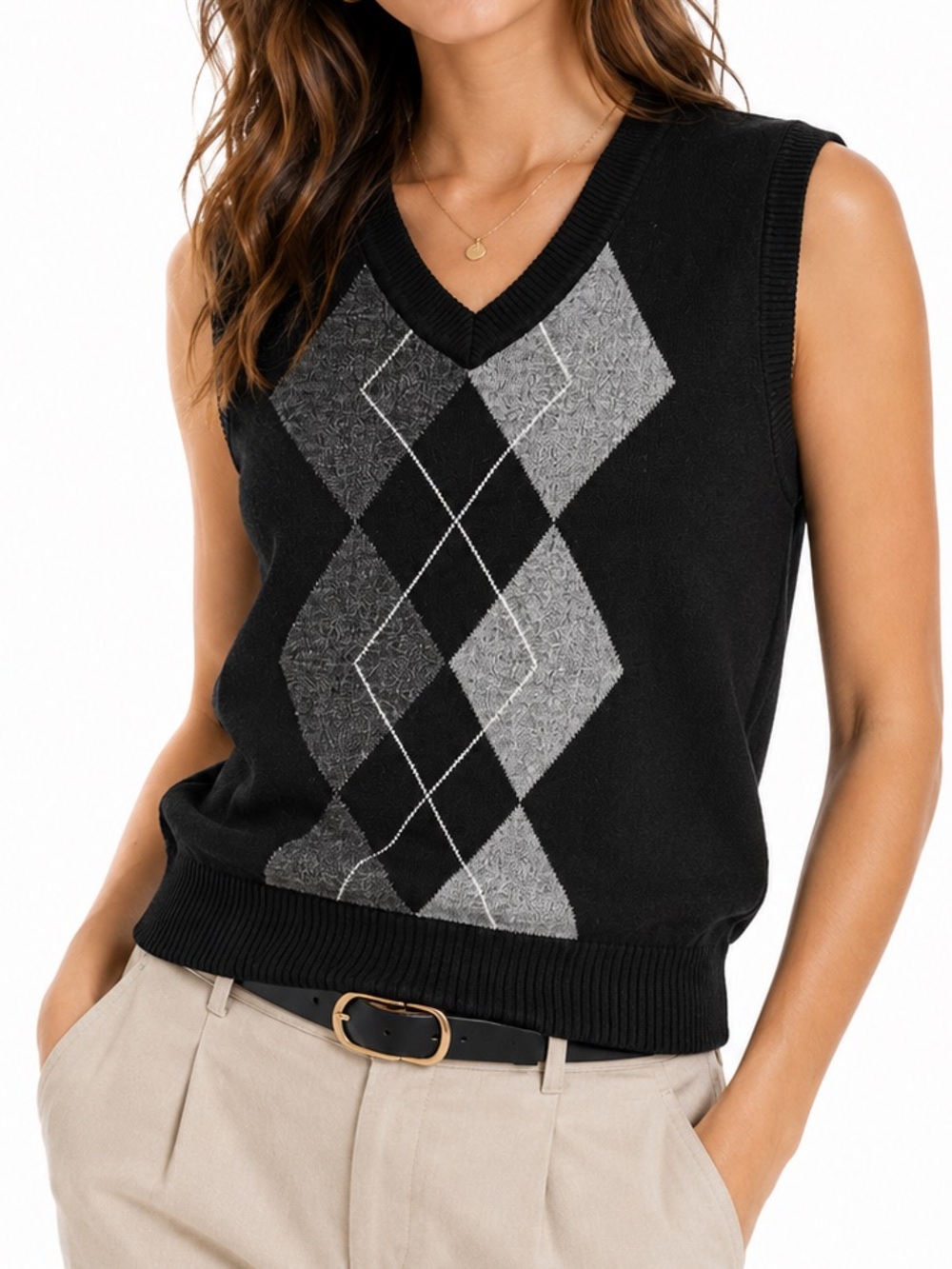 Dockers Black Gray Argyle Sweater Vest Classic Preppy V-Neck